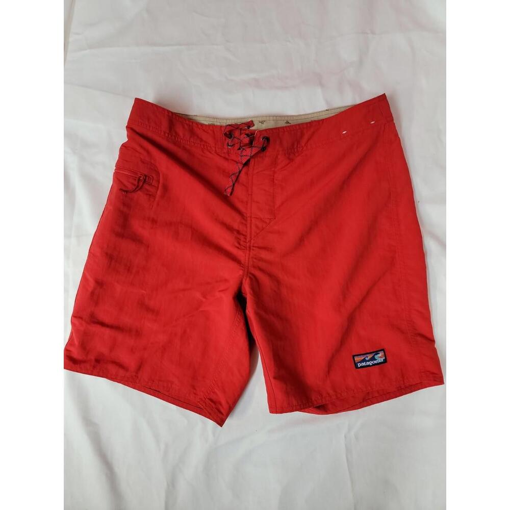 PATAGONIA Worn Wear Men’s Red Board Shorts swim Surf trunks Sz 34 Inseam 8” #CB2